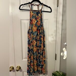 Floral Midi Dress w/ Braided Neckline + Clasp Back
